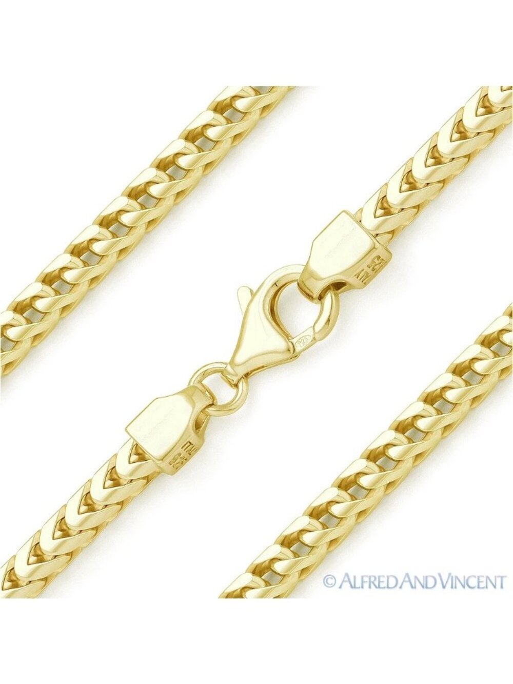 3.6mm Franco Arrow-Link Chain Necklace in .925 Sterling Silver w/ 14k YGold 24"
